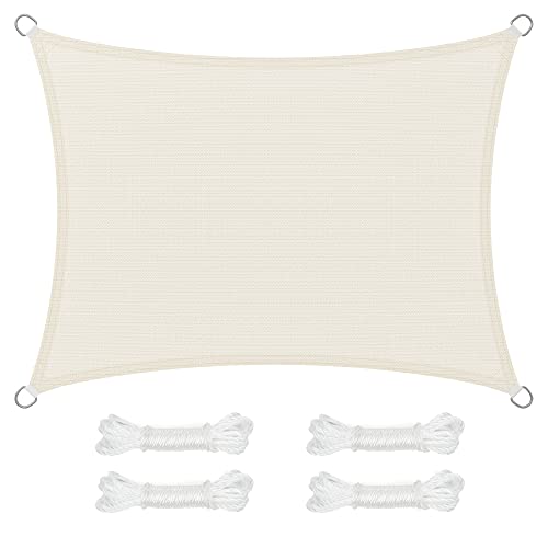 SONGMICS Sonnensegel 3 x 4 m, Sonnenschutz aus HDPE-Gewebe, luftdurchlässig, wasserdurchlässig, für Terrasse, Garten, Balkon, Camping, rechteckig, konkav, 2 m Seile, beige GSS34IVV1