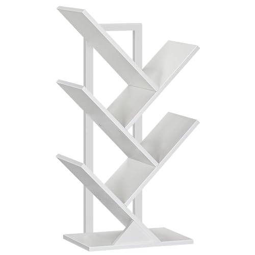 HOOBRO Baumregal, Bücherregal auf dem Boden mit 4 Ebenen, Bücherregal für Zuhause, zur Aufbewahrung von Büchern, CDs, robust und stabil, geeignet für Wohnzimmer, Weiß EWT04SJ01G1
