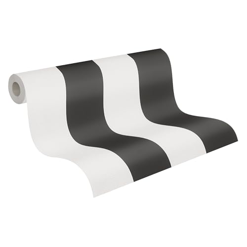 A.S. Création Vliestapete Elegance Tapete Streifentapete 10,05 m x 0,53 m schwarz weiß Made in Germany 334213 3342-13