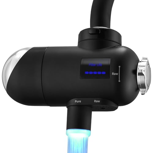 HOMELODY Wasserfilter Wasserhahn 3.0 mit LED Anzeige, Wasserfilter Trinkwasser für Küche, entfernt Chlor, Schwermetalle und schlechten Geschmack, 12x Adapter Filter mit Blaulicht (1 Filter enthalten)