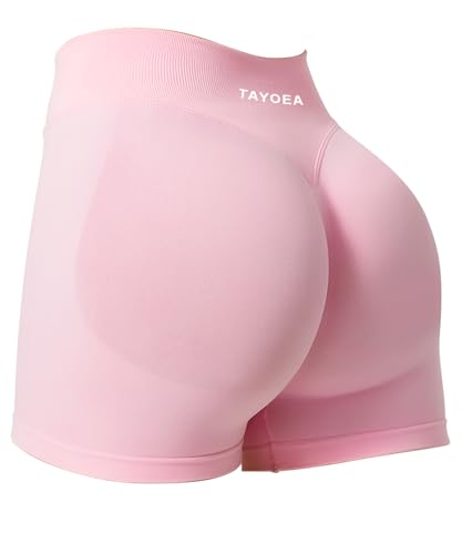 TAYOEA Sport Shorts Damen Scrunch Kurze Sporthose Push Up Kurze Leggings Butt Lifting Gym Short Nahtlose Workout Radlerhose Damen Rosa,XS