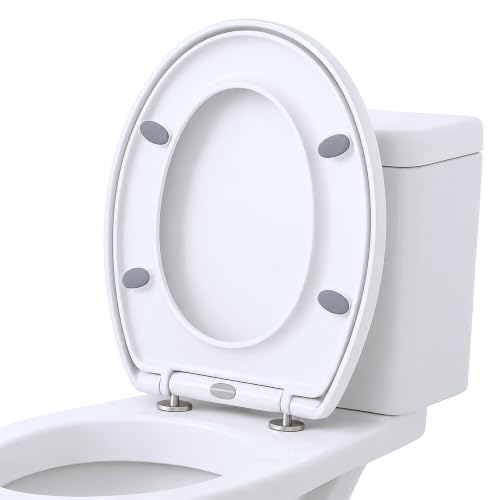 Harbour Housewares Toilettensitz mit Soft-Close für ovale Toiletten - Weiß - Antibakterielle ovale WC-Abdeckung, verstellbare Scharniere, abnehmbarer Toilettensitz mit Soft-Close und Befestigungen