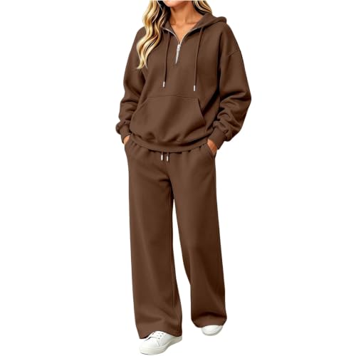 Generisch Jogginganzug Damen, Jogginganzug Damen Trainingsanzug Sweatjacke Jogginghose Mit Kapuze Und Zipper Baumwolle Baggy Freizeitanzug Loungewear Gym Elegant Sportanzug Zweiteiler Mit Taschen
