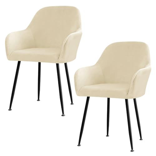 DEARBAG Hohe Dehnung Stuhlhussen 2er/4er Set Stretch Samt Stuhlhussen für Esszimmerstühle Schwingstühle Elastischer Stuhlbezug mit Armlehne Abnehmbare Bezüge für Esszimmer Wohnzimmer (Beige, 2PCS)