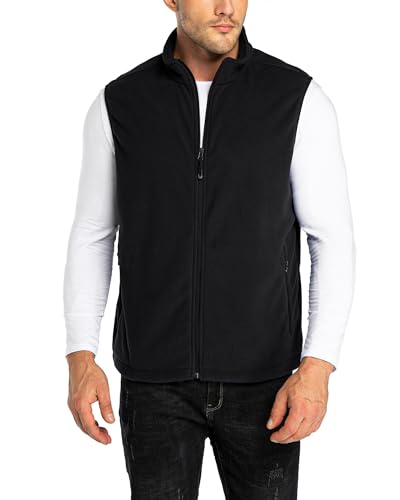 33,000ft Herren Fleece Weste Jacke Standkragen Ultraleicht Outdoor Ärmellose Fleecejacke Gilets Tops Fleeceweste Herren mit Taschen Reißverschluss (Schwarz,4XL)