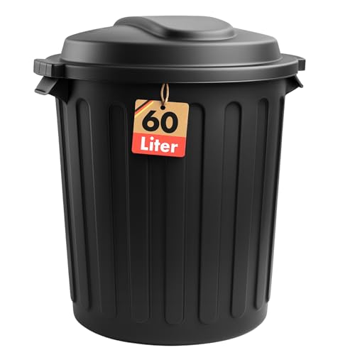 Floordirekt Mülleimer, 60 Liter Abfalleimer mit Deckel für Küche und Büro, Papierkorb, Mülltonne - 46 x 46 x 58 cm - Robin