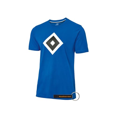 Hamburger SV HSV T-Shirt Herren mit großer HSV-Raute, Rundhalsausschnitt, 100% Baumwolle + FanEmotion Flaschenöffner (DE/NL/SE/PL, Alphanumerisch, XL, Regular, Regular, Logo Blau)