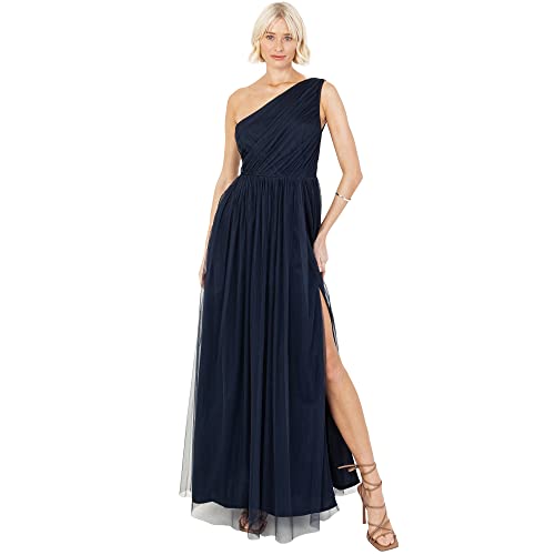 Anaya with Love Damen Womens Ladies Maxi One Cold Shoulder Dress with Slit Split Sleeveless Prom Wedding Guest Bridesmaid Ball Evening Gown Kleid, Navy Blue, 44
