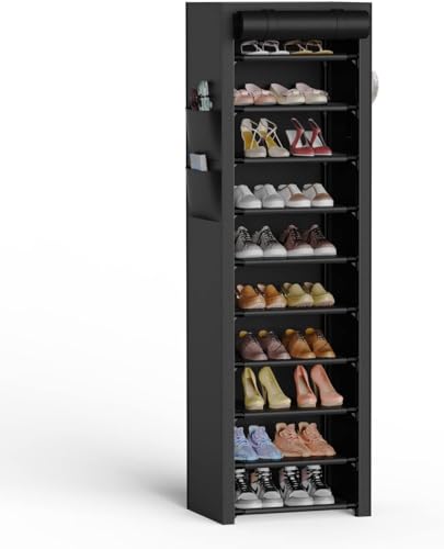 Vicye Schuhregal mit 11 Ebenen, Schuhschrank Hoch mit Staubdichtem Überzug für 20-22 Paar Schuhe, Schuhständer Schmal, Schuhaufbewahrung Stoff, Shoe Rack Cabinet für High Heels, Sportschuhe, Schwarz