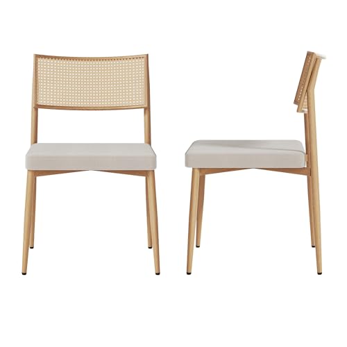 [en.casa] Esszimmerstühle 2er Set Jördfjok Küchenstühle Textilbezug Essstühle gepolstert Esszimmerstuhl mit Metallgestell Küchenstuhl Polsterstuhl Rattanoptik/Beige