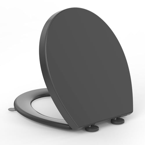 YEAUPE PRO Toilettendeckel mit Absenkautomatik,WC Sitz mit Quick-Release-Funktion und Softclose Absenkautomatik, Klodeckel mit Verstellbaren Scharnieren, Toilettensitz UV-beständig, Grau,44,6 * 37,2CM