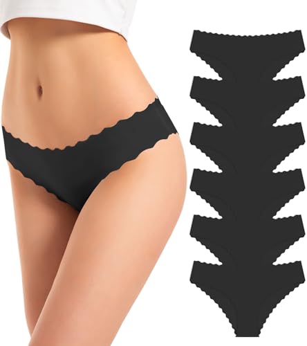 TANSTC Damen Unterwäsche Nahtlose Unterhosen Damen Unsichtbare Brazilian Slip Damen Panties Hipster Atmungsaktiv Unterwäsche Frauen Seamless Damenunterwäsche Underwear Women Schwarz 6er Pack L