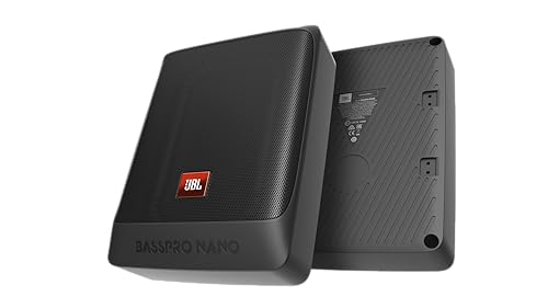 JBL BassPro Nano Ultra-Kompaktes aktives Untersitz Subwoofer Set 15 x 20 cm - 200 Watt Unter sitz Auto Subwoofer Aktiv, schwarz