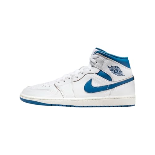 NIKE Air Jordan 1 Mid SE Herren Sneaker FN5215 (White/Industrial Blue/Sail 141) 43 EU, Weißes industrielles blaues Segel, 43 EU
