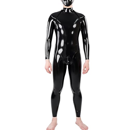 IOKUKI Latex Body für Herren,Schwarzer Latex Catsuit mit Zwei Reißverschlüssen an Den Schultern,Geeignet für Gummi Party-L