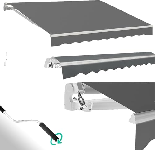 UNIONLINE Gelenkarmmarkise 400x250cm, Einziehbare Markise Sonnenschutz Winkel Einstellung(40-90°), Sonnenmarkise mit manueller Handkurbel Aluminiumrahmen-Höhenverstellbare für Balkon, Grau