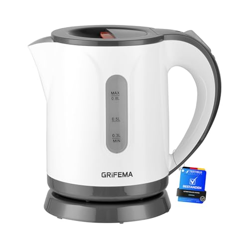 GRIFEMA Wasserkocher Klein, 0.8L, 1100W - Teekocher Elektrisch mit Kalkfilter, Kettle Leise, Schnell, Wasserkocher BPA-Frei, Reisewasserkocher Automatische Abschaltung,Überhitzungsschutz,Weiß