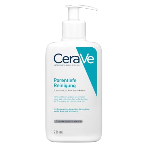 CeraVe Porentiefe Reinigung, Schäumendes Reinigungsgel mit Salicylsäure für das Gesicht bei unreiner und zu Akne neigender Haut, 236ml