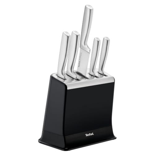 Tefal EverSharp Pro 5-teiliges Messer-Set mit selbstschärfendem Messerblock, patentierte Schärftechnologie, deutscher rostfreier Edelstahl, Schwarz, K2976S04