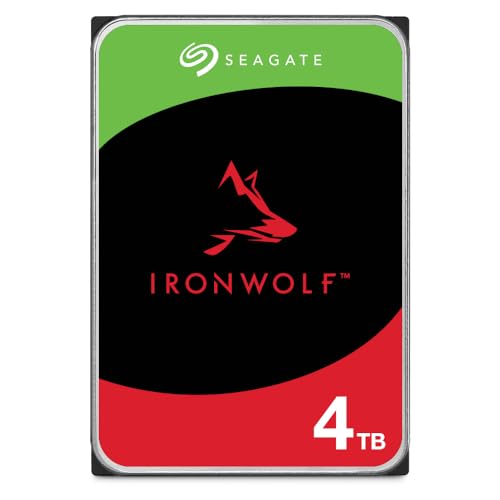 Seagate IronWolf 4TB interne Festplatte, NAS HDD, 3.5 Zoll, 5400 U/Min, CMR, 64 MB Cache, SATA 6GB/s, silber, inkl. 3 Jahre Rescue Service, FFP, Modellnr.: ST4000VN006