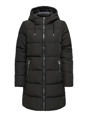 ONLY Damen Lange Puffer Jacke | Warmer Stepp Wintermantel mit Kapuze | Wattierter Blouson ONLDOLLY, Farben:Schwarz, Größe:L
