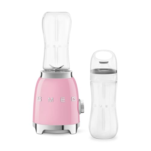 Smeg, Personal Blender PBF01PKEU, 2 Geschwindigkeitsstufen, Doppelklinge aus Edelstahl, 2 x 600 ml Flaschen inklusive, rutschfester Standfuß, integrierte Kabelaufwicklung, 300W, Rose