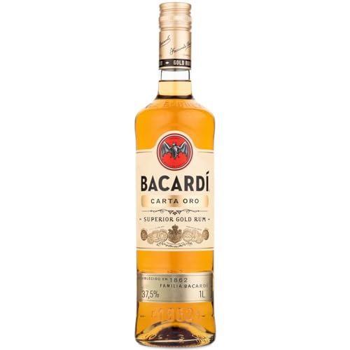 BACARDÍ Carta Oro Superior Gold Rum, 37,5% Vol., 100 cl/ 1 l, legendärer goldener Karibik-Rum aus dem Hause BACARDÍ, perfekt für Cuba Libre