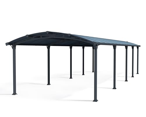 Palram Arcadia 10600 Carport Aluminium & Verzinkter Stahl 10,5x3,5m, Überdachung, Autogarage, Autounterstand, Einfache Montage, Carport Bausatz, 10 Jahre Garantie, Anthrazit Inkl. Regenrinne
