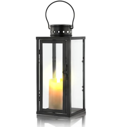 Accmuzzy Schwarz Laternen für Draußen, Metall und Glas Grablaterne Friedhof Wetterfest, Ideal als Windlicht Outdoor, Kerzenhalter, und Laterne Deko für Garten und Friedhof