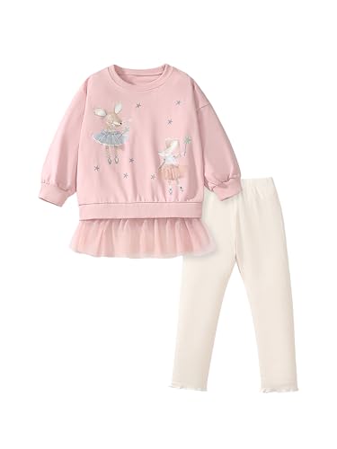 TCWWBB Mädchen Bekleidungsset Lange Tops Kinder Kleidung Baumwolle Langarm Sweatshirt Top+Leggings Rock Hose Einhorn Outfits Kleidung Set Kinder 2 Piece Set Größe 1-7 Jahre 92 98 104 110 116 122