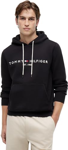 Tommy Hilfiger Herren Hoodie Core Tommy Logo mit Kapuze, Schwarz (Jet Black), L