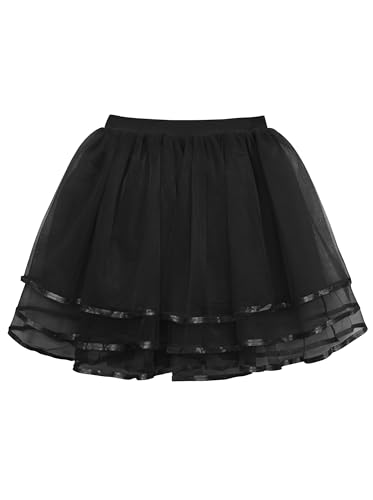 Wikoan Petticoat Unterrock Damen Kurz Reifrock Underskirt für 50er Rockabilly Tüllrock Frauen Vintage A-Linie Kleid Ballett Tutu Rock Petticoat Karneval Schwarz L-XL