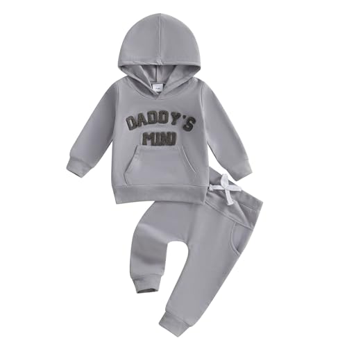 JiAmy Baby Jungen Kleidung Langarm Bekleidungsset Hoodie+Hose Zweiteiler Sweatshirt Set Babykleidung für Neugeborene Kleinkinder 0-6 Monate Grau