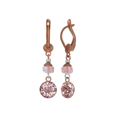 Konplott: pendelnde Ohrringe Office Glimpse small, feine pendelnde Ohrringe mit geschliffener Kristallkugel und Kristallstein, für Damen/Frauen (pink)