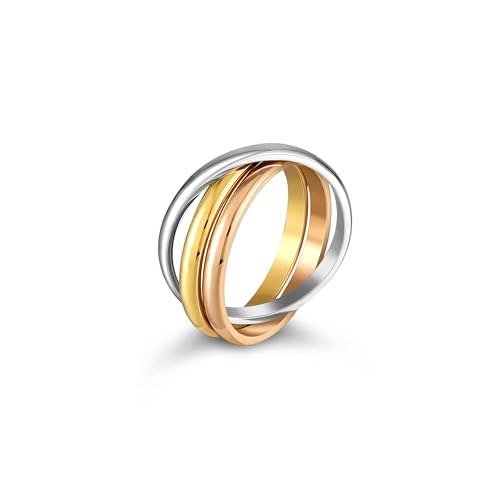Kim Johanson® Edelstahl Damen Ring *Tricolor* in Silber, Gold & Roségold | Wickelring | Wasserfest | Schmuck für Frauen | 3 geschlossene Ringe | Damenring in verschiedenen Größen | Mit Schmuckbeutel