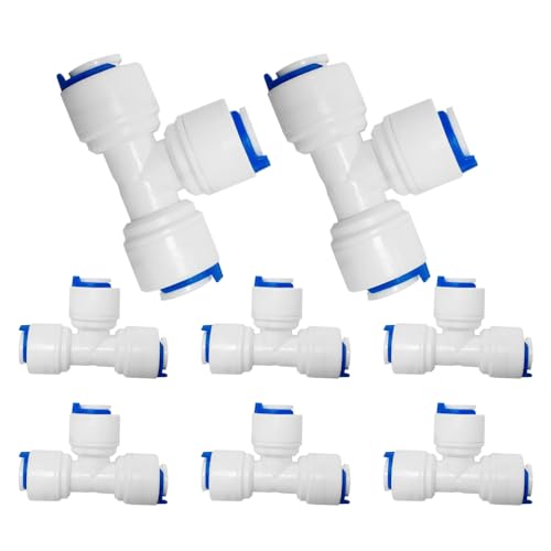 PAROAD 8 PCS T-Stück Steckverbindung Adapter Fitting Push-fit Verbindungsstück, RO Wasserfilter Fitting für Kühlschrankschlauch/Gefrierschrank/Umkehrosmose-Wasserfilter/Wasserrohr (1/4 Zoll(6,35 mm))