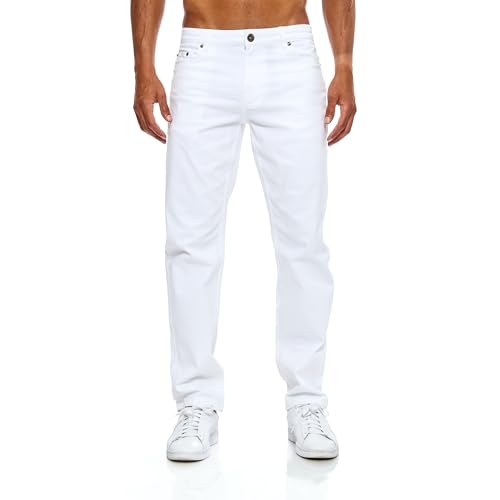 JEEL Herren-Jeans - Regular-Fit Straight-Cut - Stretch - Jeans-Hose Basic Washed 08-Weiß 33W / 32L