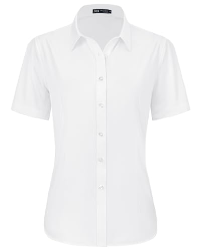 J.VER Bluse Damen Kurzarm Weiße Businessbluse Comfort Fit Lässig Stretch Bügelleicht Oberteile für Mädchen Designer und Hochzeitsgast,Weiß,M