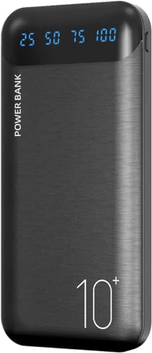 Power Bank 10000mAh Handy Tragbares Ladegerät Externer Akku Pack mit 2 USB 2.4A Ausgängen und USB C Eingang Kompatibel für Huawei iPhone 12 11 X iPad Samsung S20 Android Tablette (Black, Large)