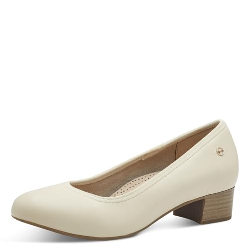 Tamaris Comfort Damen Pumps aus Leder Kleiner Absatz, Beige (Ivory), 41 EU