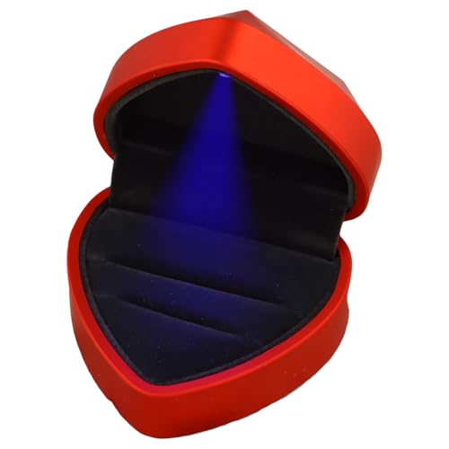 Jinlaili Ringschachtel Hochzeit, 70x65x45MM Ringschatulle Doppelte mit LED, Ringbox mit Samt Interieur, Schmuck Präsentationsbox, Herz Ringkästchen für Verlobung Hochzeit Zähler Display (Rot 3)