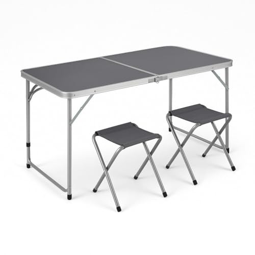 greemotion - Campingtisch klappbar inkl. 4er Set Stühlen [120x60x70 cm] - Camping Tisch Ultraleicht & faltbar - Klapptisch für Outdoor-Camping & Picknick - Falttisch für Picknick, Festivals & Reisen