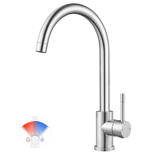 CECIPA Wasserhahn Küche 360° Schwenkbar, Hochdruck Küchenarmatur, Mischbatterie Küche mit Hohem Bogen, Einhebel Armatur, Spültischarmatur Edelstahl, G3/8 Anschluss Armatur