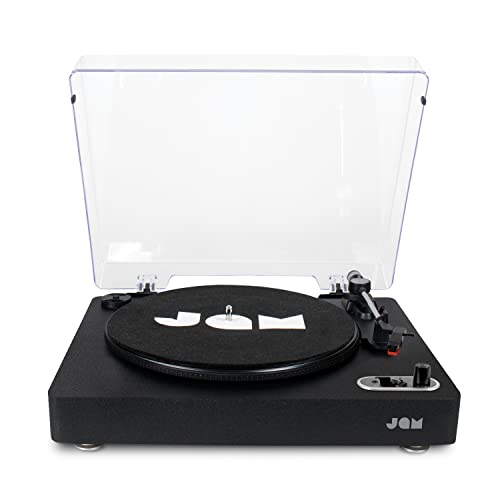 JAM Spun Out Plattenspieler Bluetooth - Record Player, 3-Geschwindigkeiten Vinyl-Player, Schallplattenspieler mit Staubschutz, Kopfhöreranschluss, Aux-In, Vinyl zu MP3 Umwandlung, Schwarz
