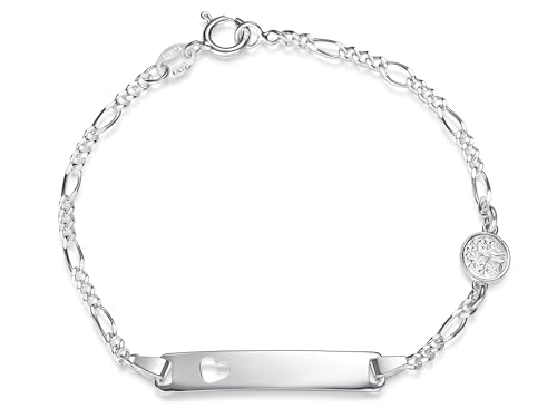 SILBERKETTEN STORE DEIN SCHMUCK ONLINE SHOP ID-Gravurarmband Figaro 2,4mm Lebensbaum | Herz in der Gravurplatte | aus echt 925 Silber | inkl. Gravur