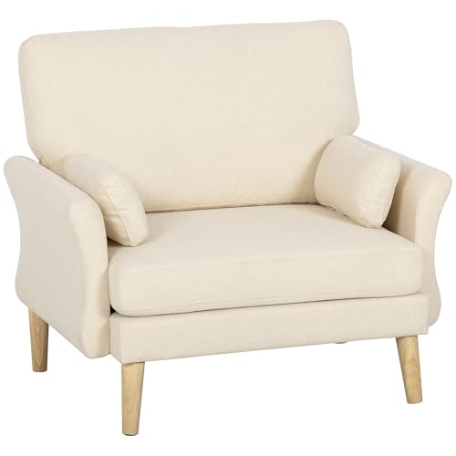 HOMCOM Sessel Loungesessel mit Schneidersitz, Armlehnen, Polstersessel mit Kissen, Samtoptik, Dicker Polsterung Relaxsessel mit Holzbeinen für Wohnzimmer, Schlafzimmer, Creme