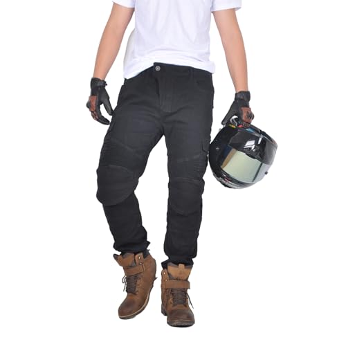 oFzimTo Motorradhose Herren mit Protektoren, Motorrad Jeans, Klassisch Motorrad Hosen, für Winter und Sommer Geeignet (Black,XL)
