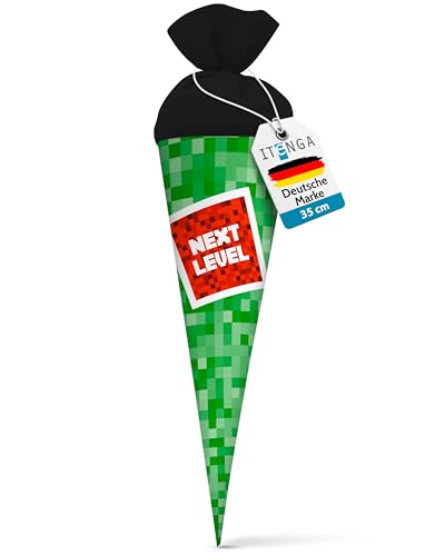 itenga Geschwisterschultüte 35cm Motiv Pixel Geschenkverpackung kleine Schultüte für Schüler Studenten zum Schulstart Ausbildungsstart Studium (Motiv Pixel - Next Level)