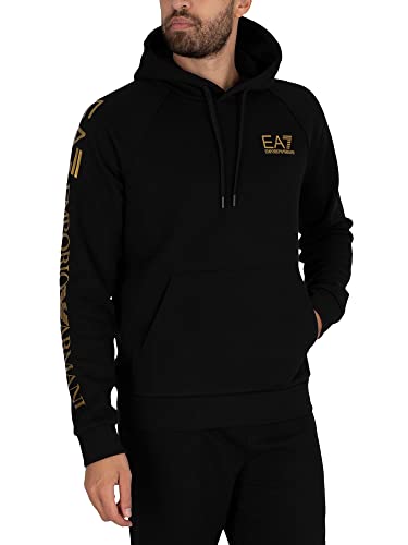 EA7 Herren Brust-Logo Pullover Hoodie, Schwarz, M