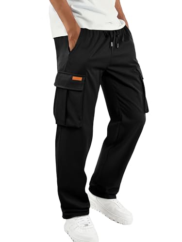 JMIERR Herren Stretch Cargohose 2026 Baggy Trainingshose Jogginghose mit Kordelzug und Mehreren Taschen Schwarz,2XL